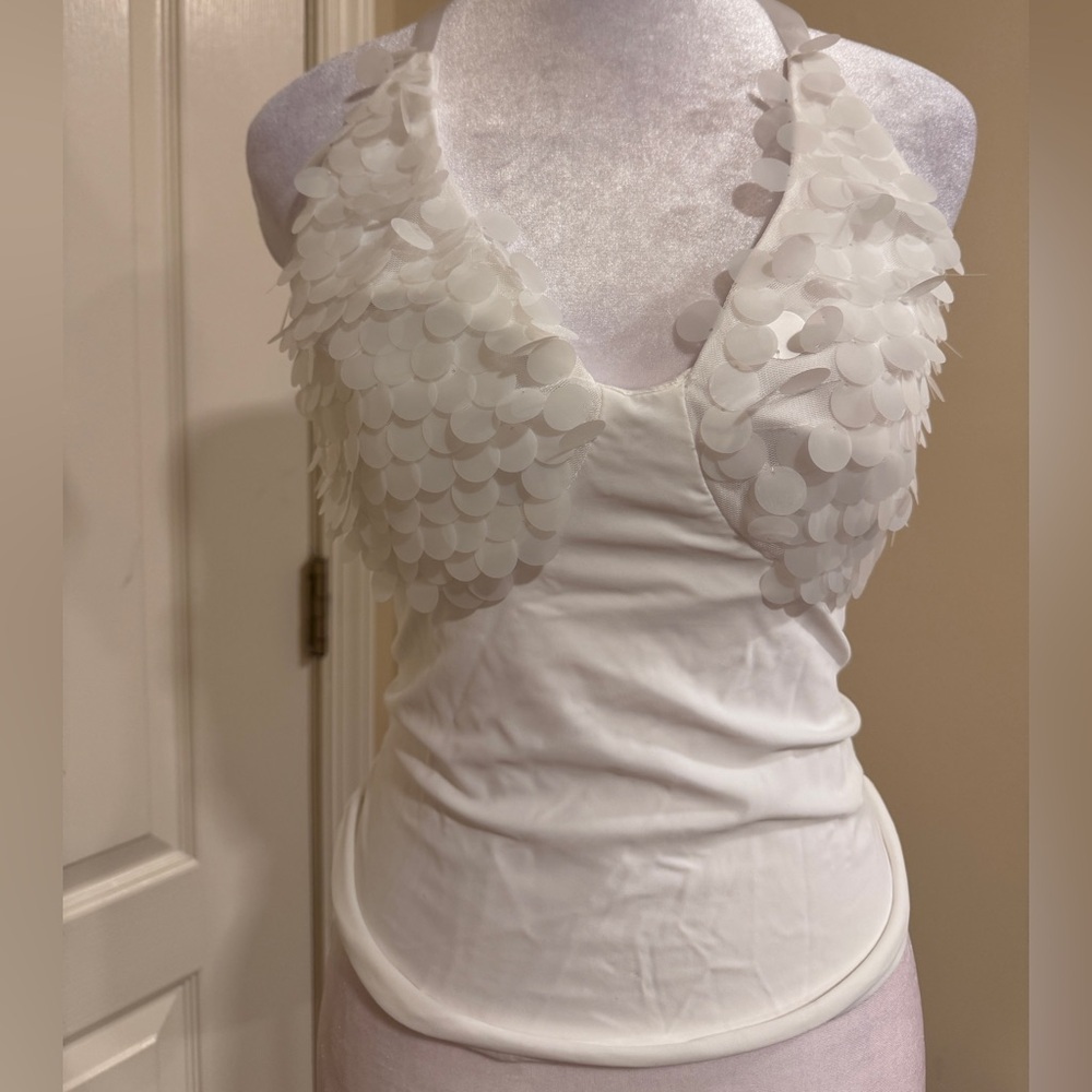 White Sequin Halter  Tie Back Top​